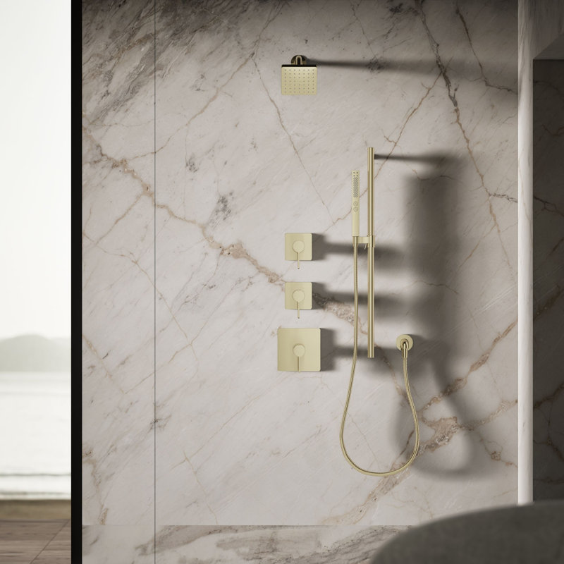 Parallel Single-Function Square Showerhead, Shower Head with One Spray, 2.5 GPM, Vibrant French Gold