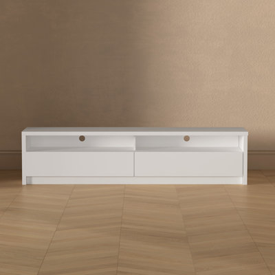 Duncan 70" Contemporary Modern TV Stand with Easy Snap Assembly and Full Extension Drawers for TVs up to 65" in White