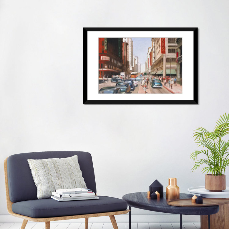 «Los Angeles II», affiche vintage sur toile, H 24 po x l 32 po x P 1 po, Papier d'art encadré noir, Blanc