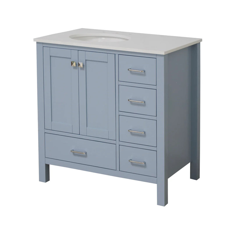 Ensemble de meuble-lavabo simple 36 po Claudett, Bleu poudre, Engineered White