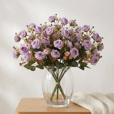 Bouquet de roses artificielles pour l'extérieur 3 paquets de roses avec marguerites artificielles résistantes aux rayons UV pour la maison intérieur extérieur jardin fenêtre fenêtre balcon