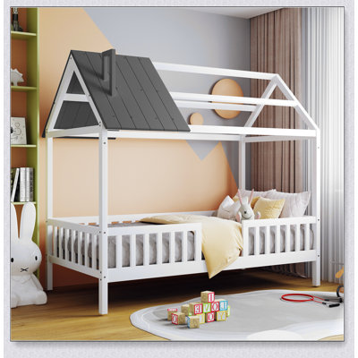 Wood House Bed With Fence
