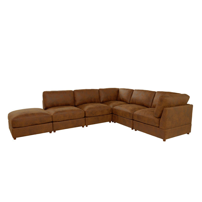 Archmouth Modular Corduroy Sectional, 34" H x 131" W x 168" D, Brown Faux Leather
