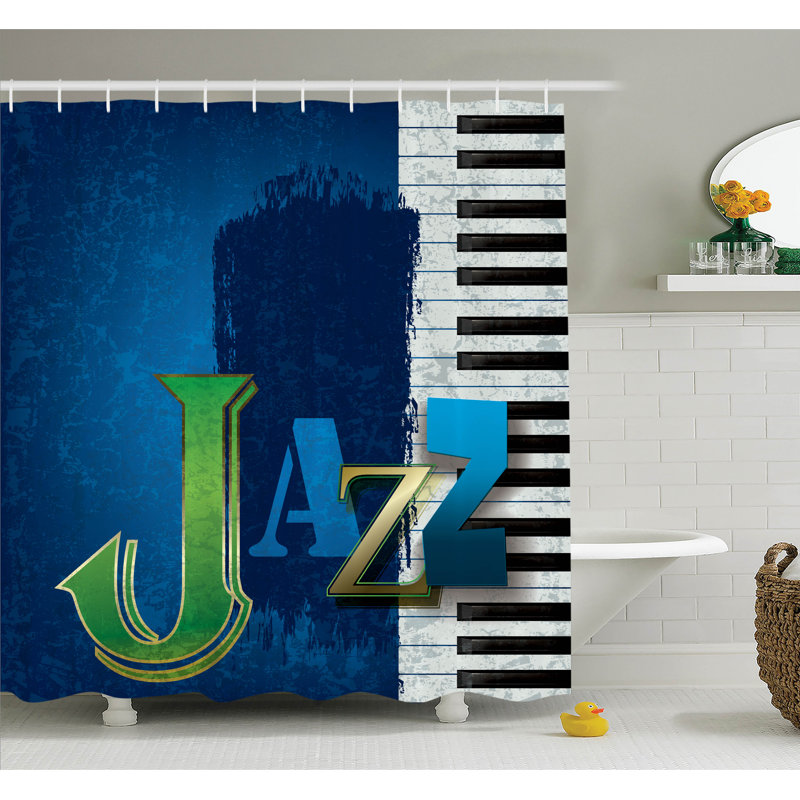 Ensemble de rideau de douche à clé de piano jazz Music, H 84 po x l 69 po