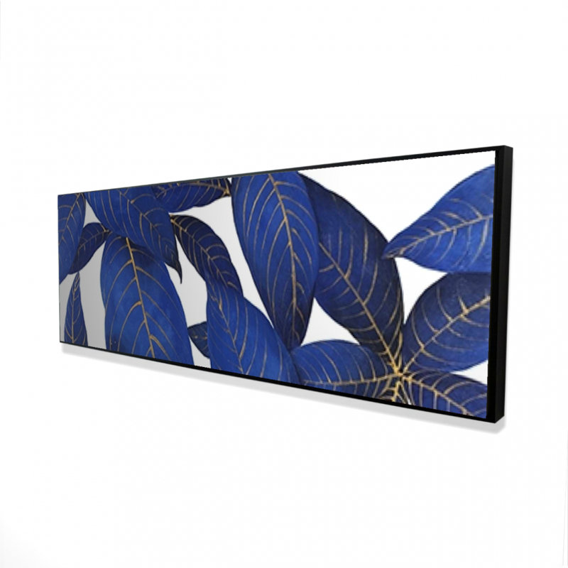 Toile abstraite moderne à feuilles bleues | Décoration de chambre exotique