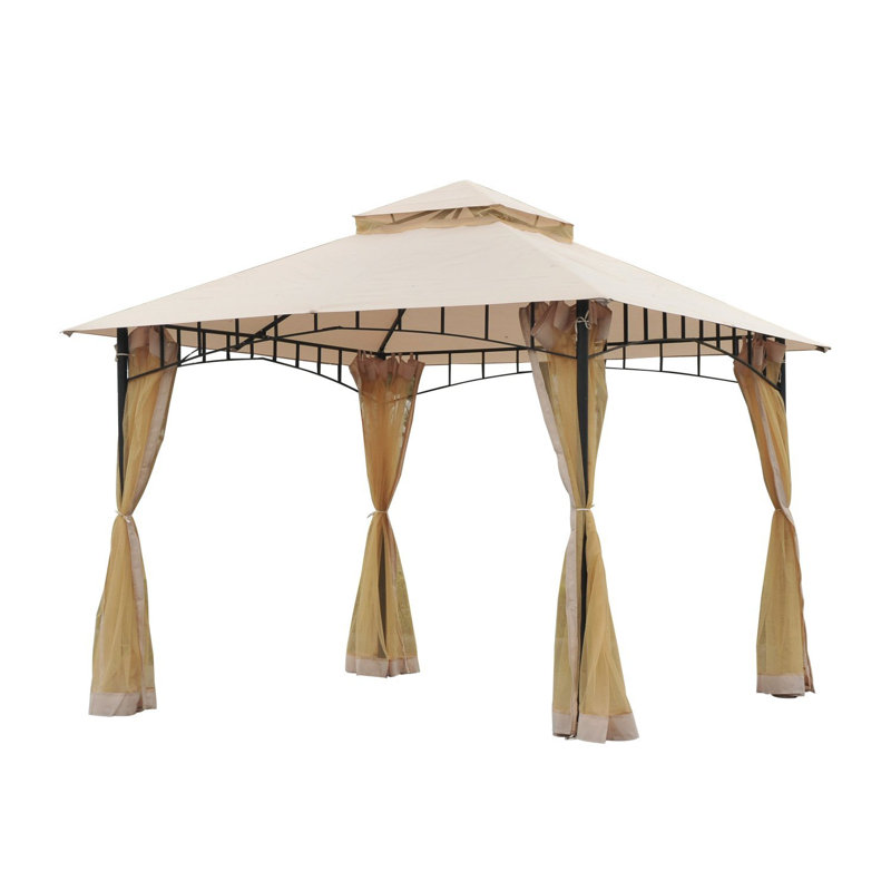 Beige Outdoor Patio Gazebo Canopy Tent with Mesh Sidewalls