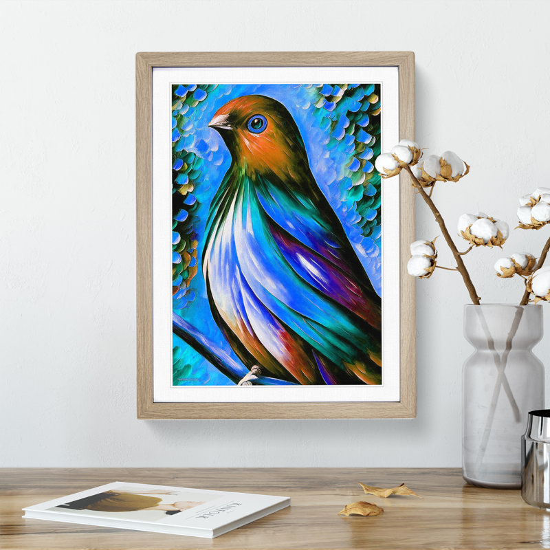 Beautiful Bird No.4 - Single Picture Frame Painting, Oak Framed, 64cm H x 46cm W x 2cm D