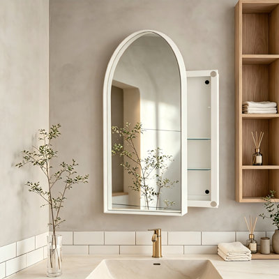Armoire à pharmacie murale 24 po x 35,8 po avec miroir et tablettes en verre, blanc