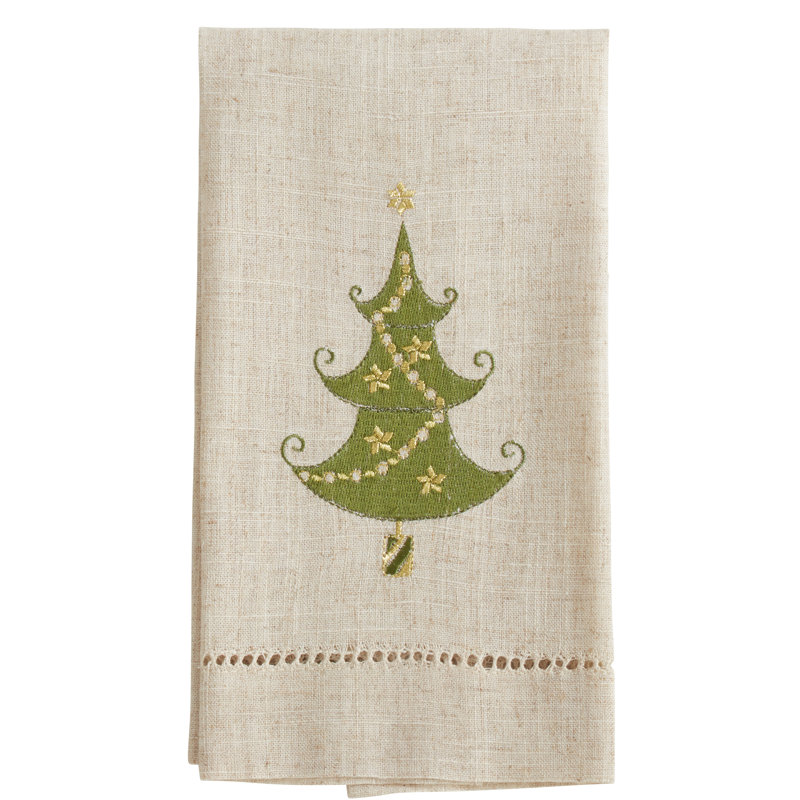 Serviette de noël brodée et point ajouré pour arbre de noël
