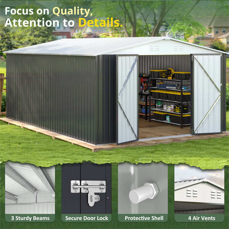 10 ft.W x 14 ft.D Metal Storage Shed with Updated Frame Structure and Lockable Doors, 81.10" H x 112.70" W x 162.70" D