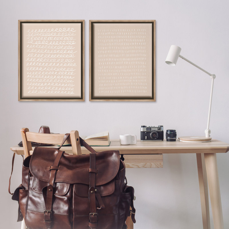 " Beige Minimal Scribbles " by Victoria Borges 2 - Pieces, Montalcino Elm Floater Frame, 31" H x 25" W