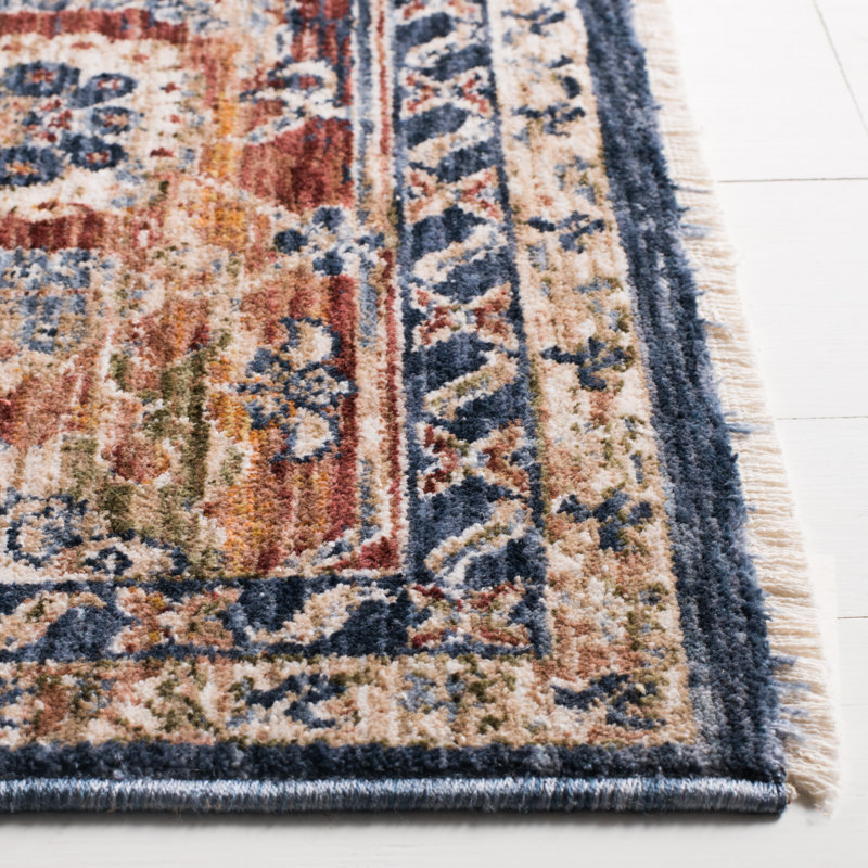 Tapis bleu foncé / rouge en polyester tissé à la machine Ralph Lauren Bennet, Rectangle 3 pi x 5 pi