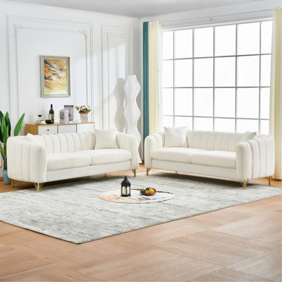Canapé surdimensionné en chenille, canapé profond 3 + 3 places, canapé capitonné moderne, canapé avec pieds en métal doré pour salon, chambre à coucher, appartement