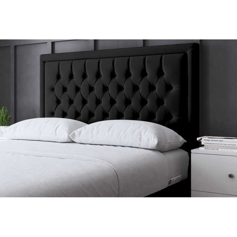 Allegra Upholstered Bed with Headboard, Single (3'), Black