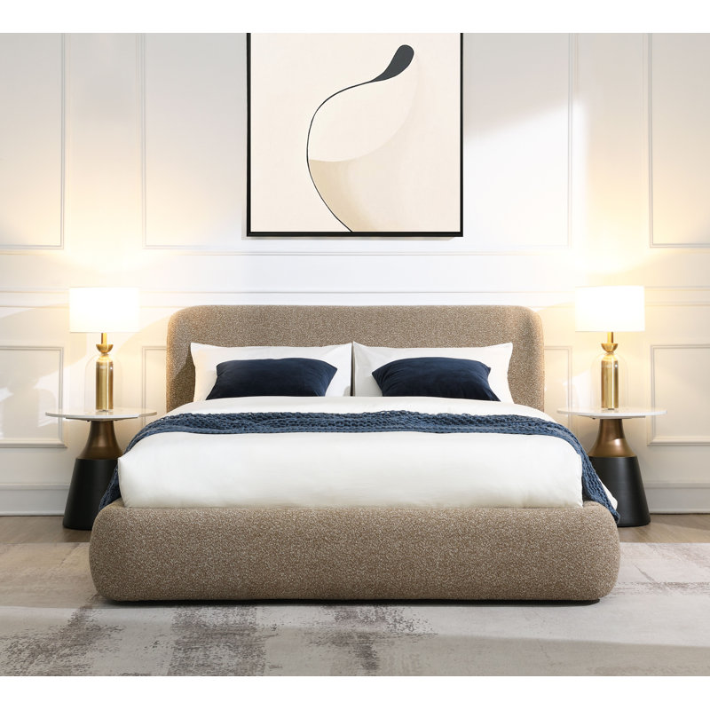 Erica Dark Beige Tweed EK Bed, No Tool Required Assembly, Fully Ulpholstered, , Rounded Edges, King