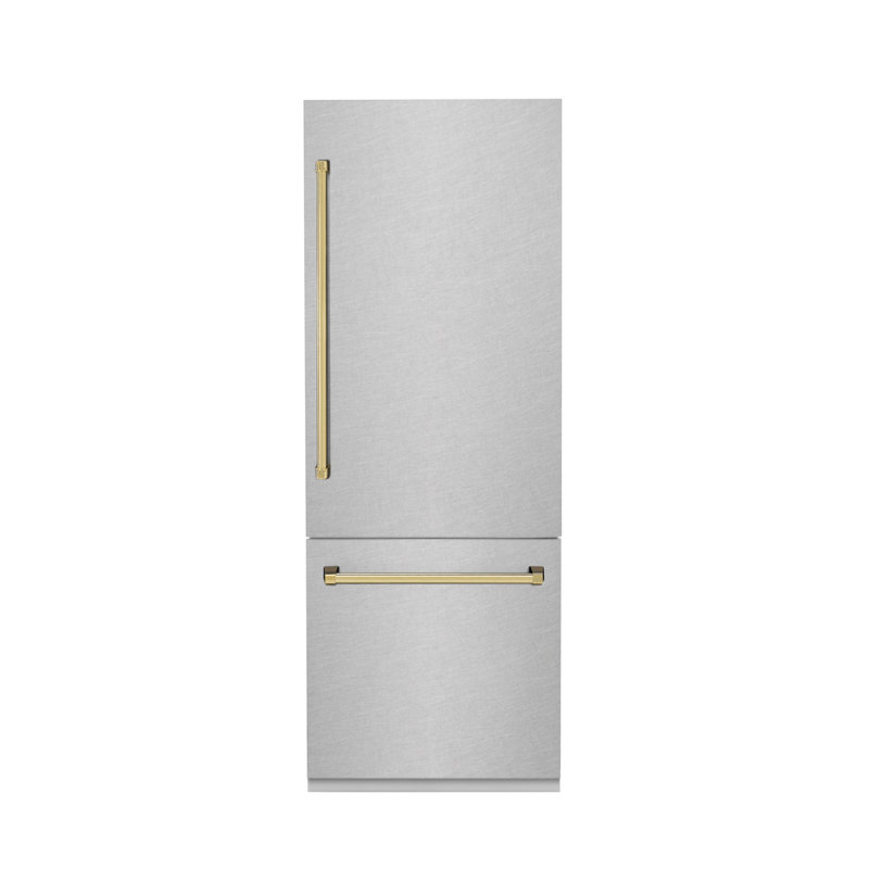 ZLINE 30 Autograph Edition 16.1 cu. ft. Built-in 2-Door Bottom Freezer Refrigerator with Accent, Gold, Satin Stainless Steel