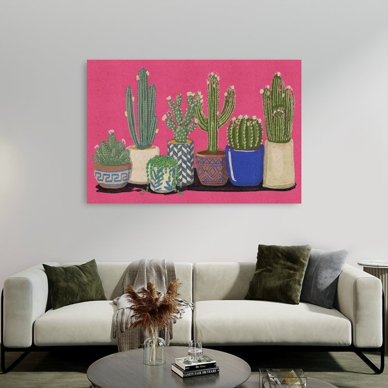 Vibrant Cacti Collection Vibrant Abstract Cactus Succulent Architecture Landscape Wall Art Print by Nicholas - Wrapped Canvas Print