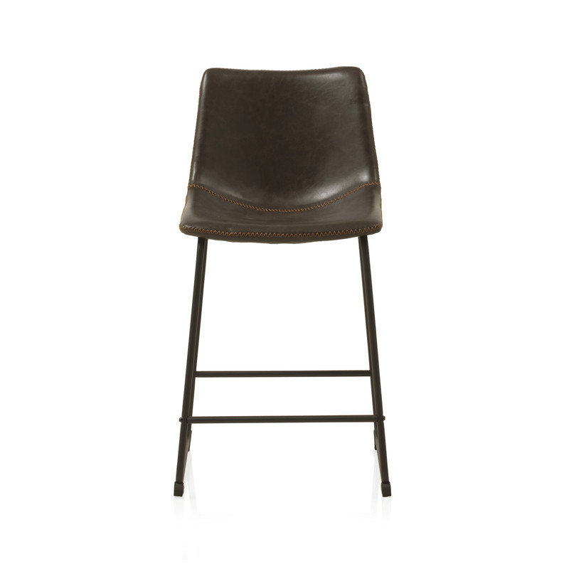 Upholstered Counter Stool with Metal Frame, Dark Brown