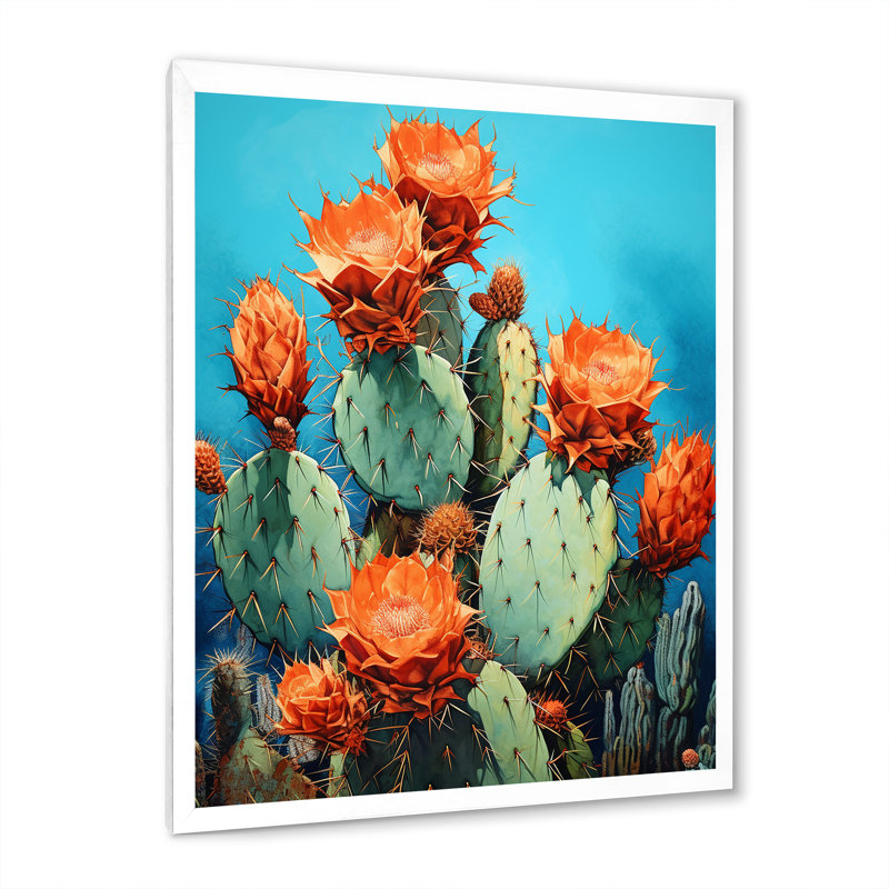 Cactus bleu et bronze II - cactus, H 20 po x l 12 po x P 1 po, Cadre simple blanc