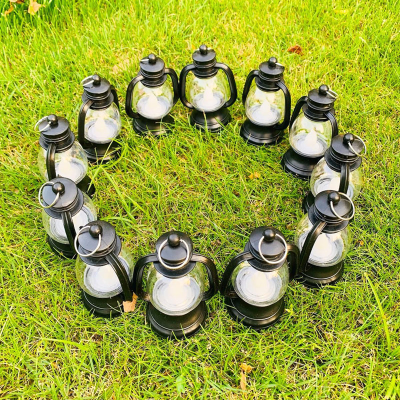 12-pack Mini Lanterns With 4" Flickering Led Candles Black