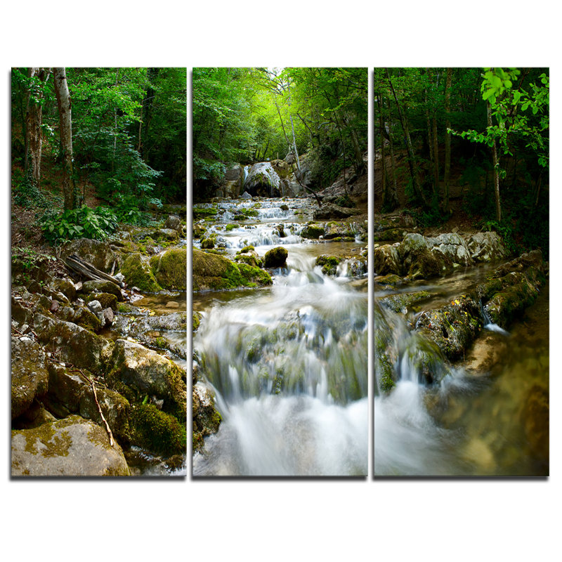 Natural Spring Waterfall Landscape Canvas Print in 3 Panels