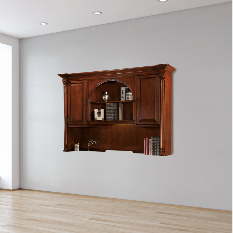 Elegant Weathered Cherry Executive Desk Hutch with Task Lighting