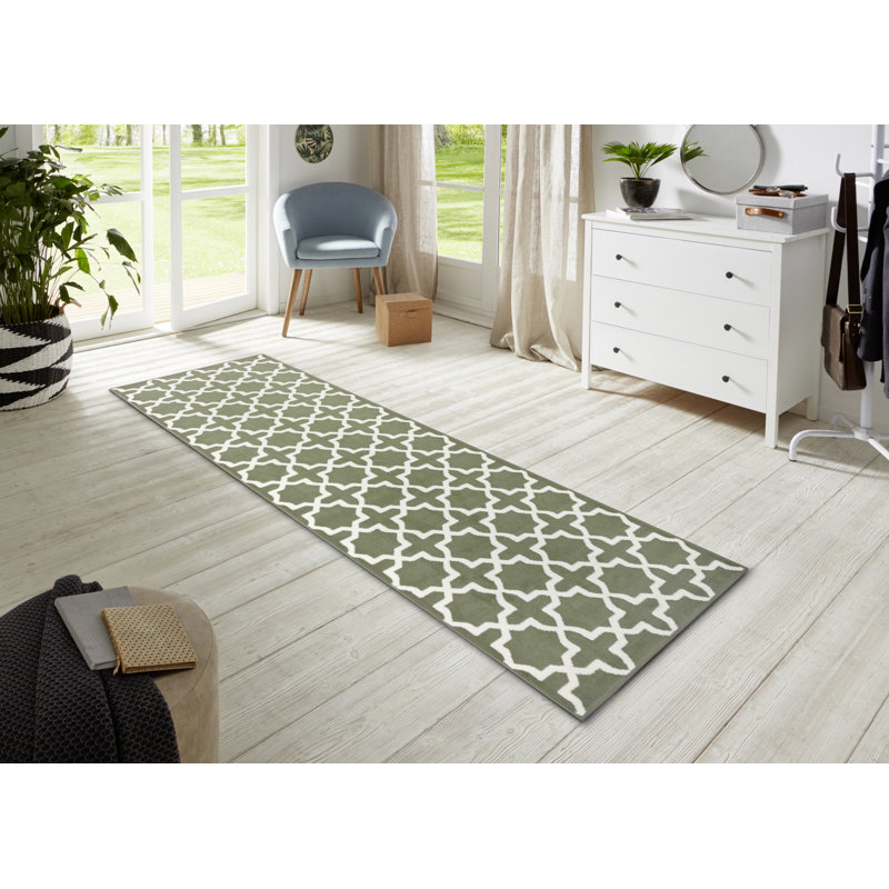 Flatweave Green Rug, Runner 80 x 400cm