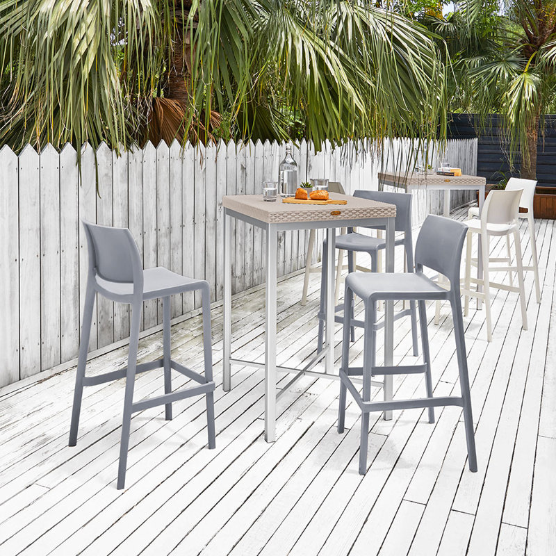 Sensilla Stackable Low Back Stool, Gray, Bar Stool (29.5” Seat Height)