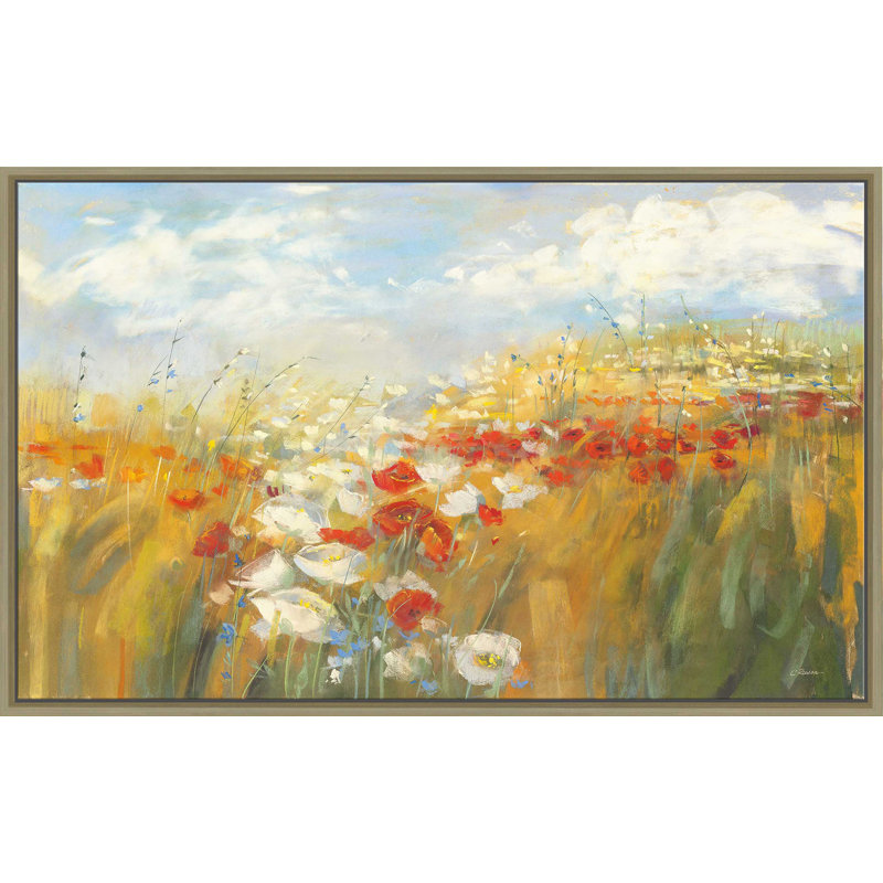 Coquelicots et larkspour - Peinture, Cadre flottant champagne, H 27,5 po x l 43,5 po x P 2 po