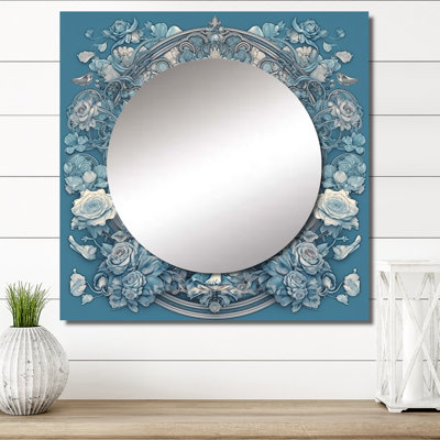 Divine déesse Yogini en bleu divin II - Grand miroir mural carré de yoga pour chambre à coucher