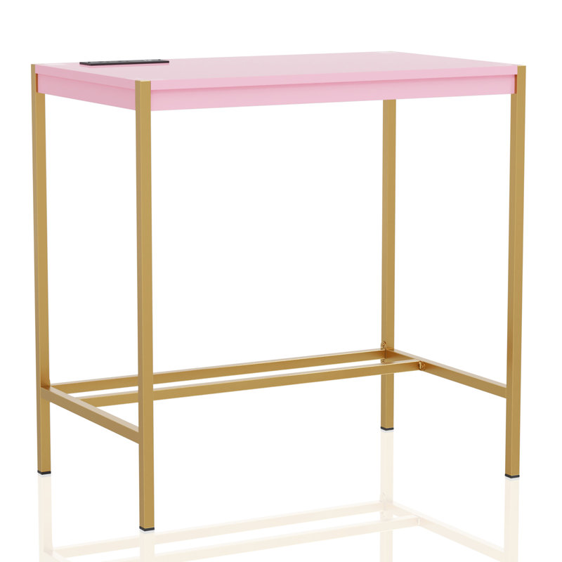 Bureau d'écriture avec prises intégrées Fultonville, Rose/or