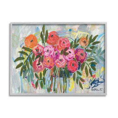 Abstrait, rotatif, fleurs printanières, roses, élégance décontractée, gris, ferme rustique surdimensionnée, estampe numérique, art texturé par Kait Roberts