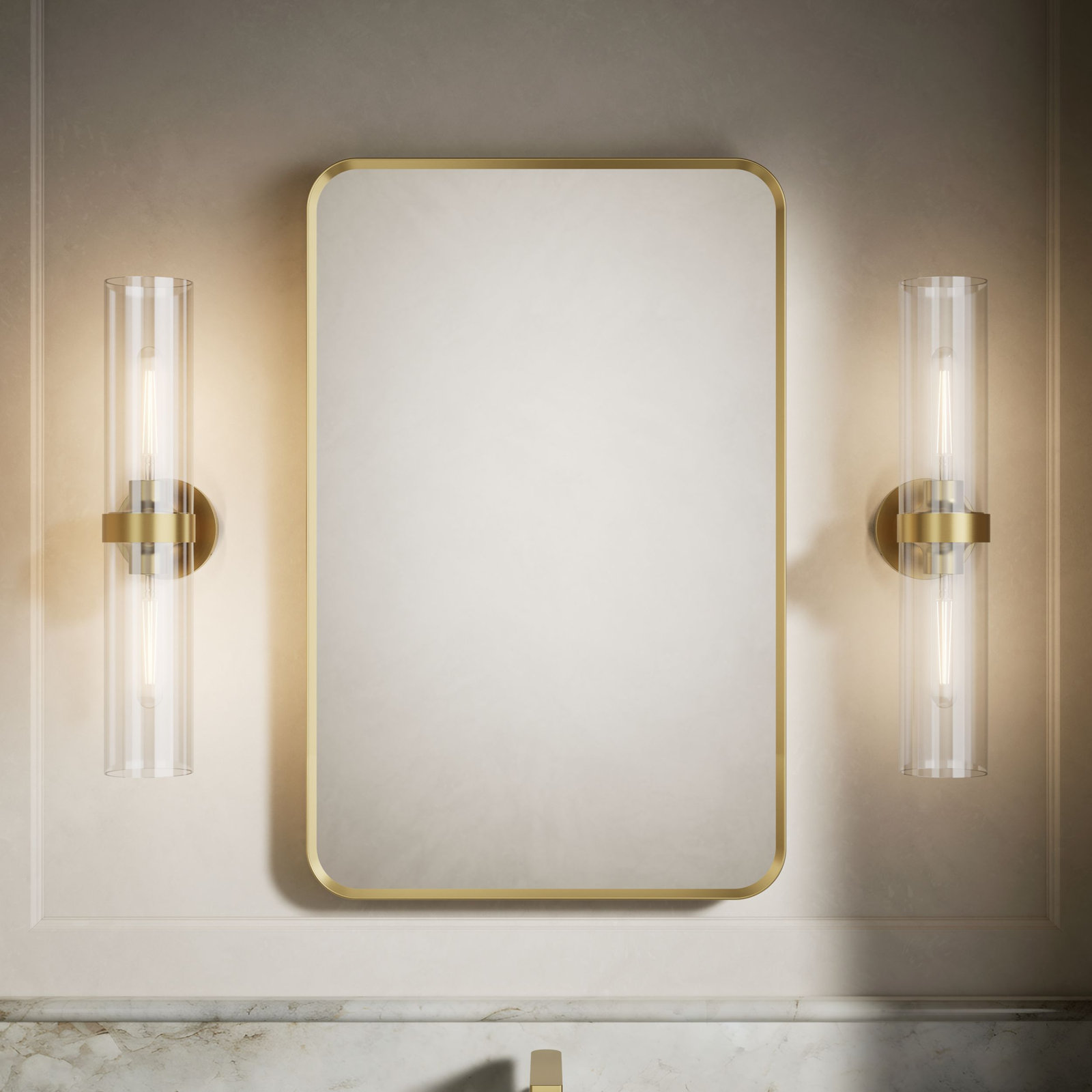 Verdera Rectangular Medicine Cabinet, Brushed Gold, 34" H x 22" W x 4.18" D