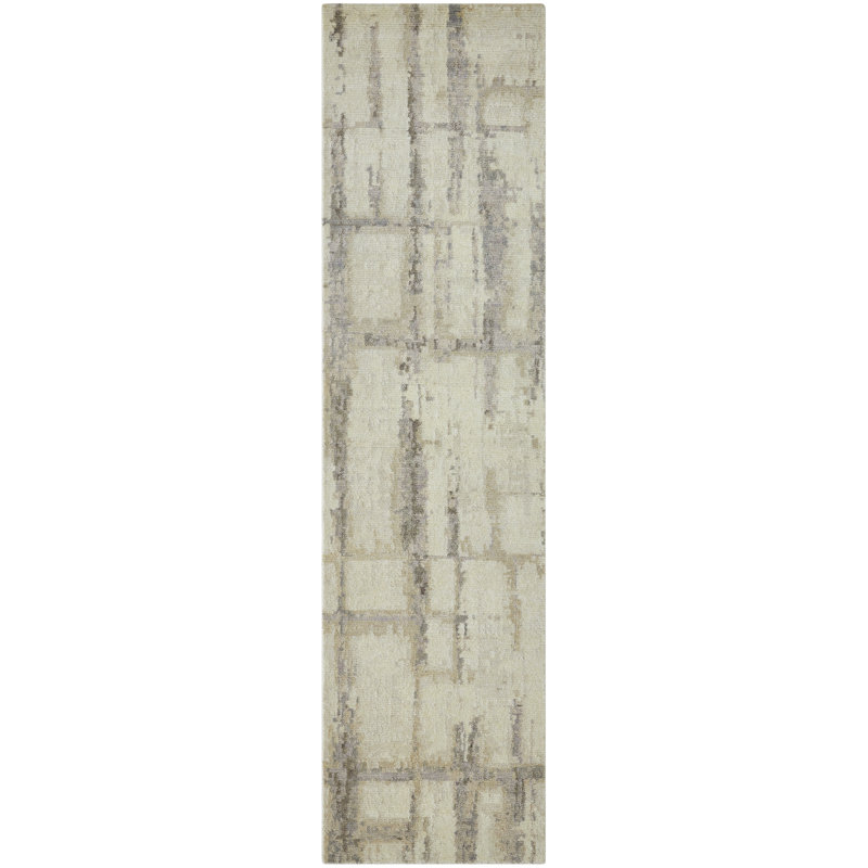 Tapis en laine noué à la main Tempo Gridline Mirage, Tapis de couloir 2 pi 6 po x 10 pi