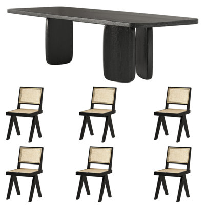 Black Solid Wood Ash Dining Table Set