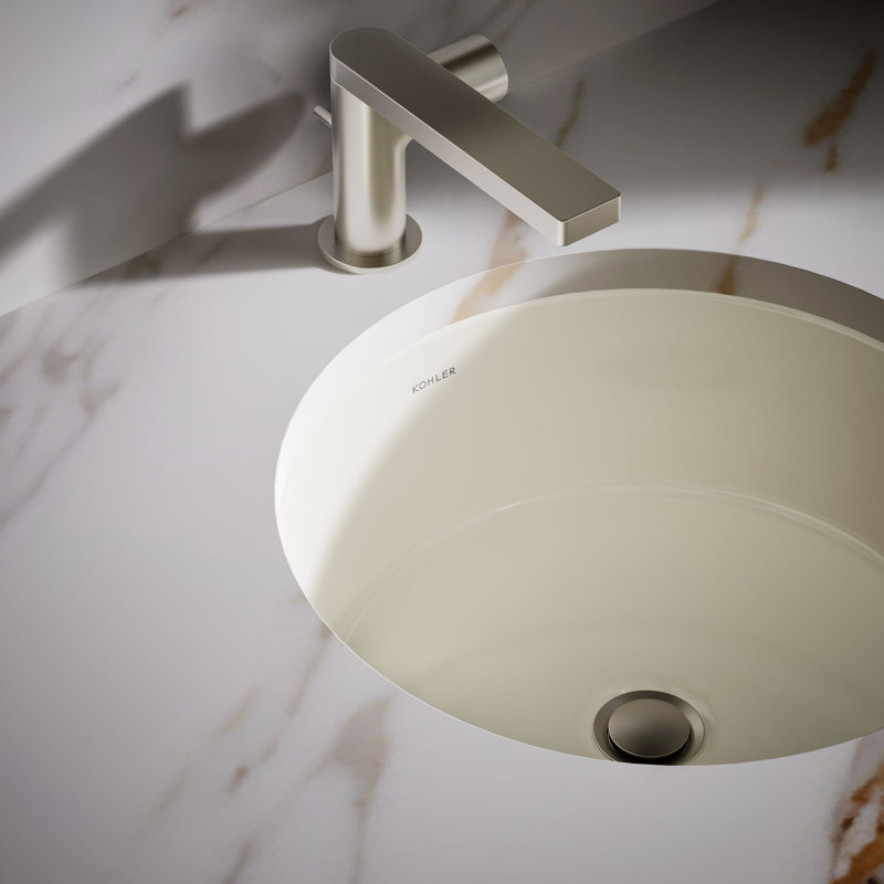 Verticyl Ceramic Vitreous China Circular Undermount Bathroom Sink with Overflow, Biscuit