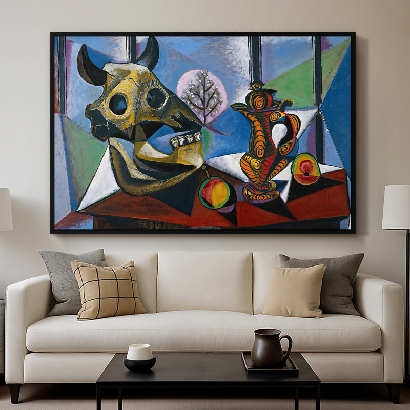 Nature morte avec crâne de taureau, 1939 - Pablo Picasso, toile tendue avec châssis, 26 x 40, Noir