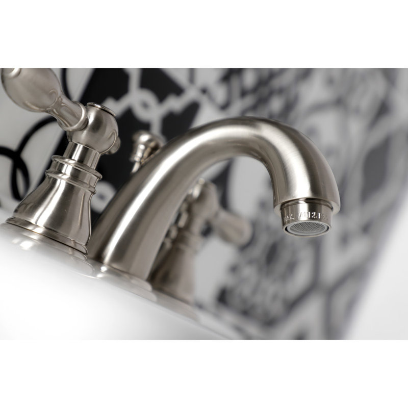 Kingston Brass American Classic Two-Handle 3-Hole Deck Mount Widespread Bathroom Faucet with Retail Pop-Up Drain