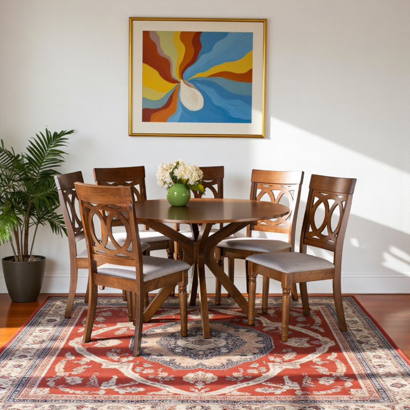 Waverly Dining Set, Walnut Brown/Gray, 29.73" H x 44.67" L x 44.67" W, 7