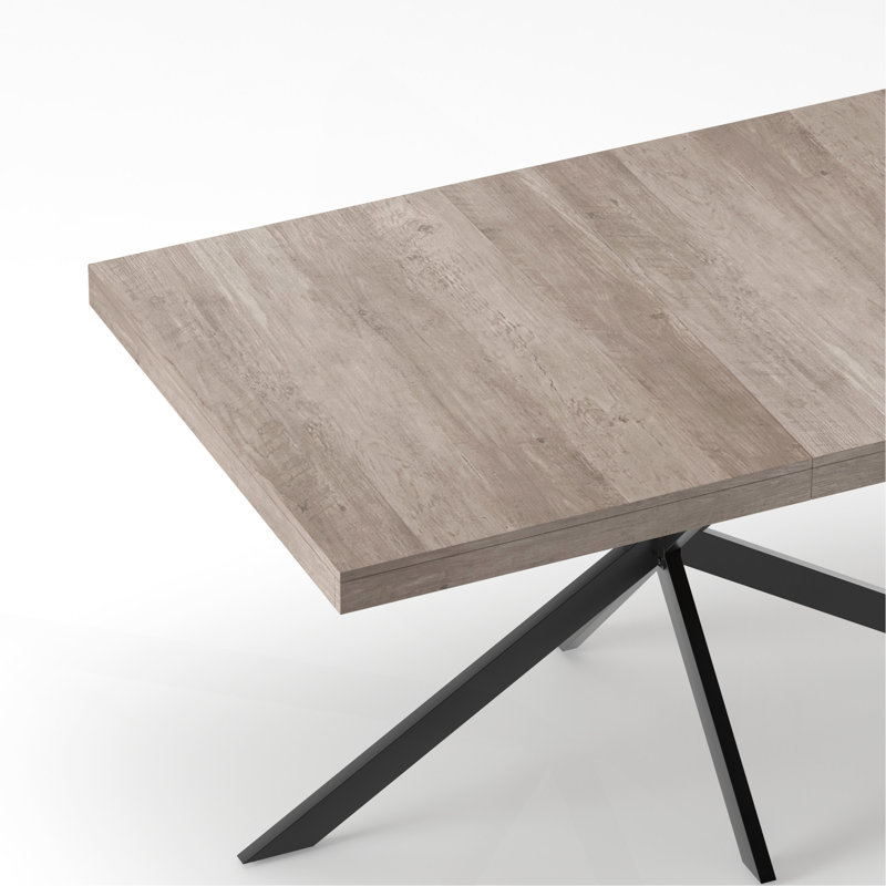 Table de salle à manger rectangulaire extensible rétro 140-180 cm avec coffre de rangement intégré et rallonge centrale gaufrée - Gris Carole