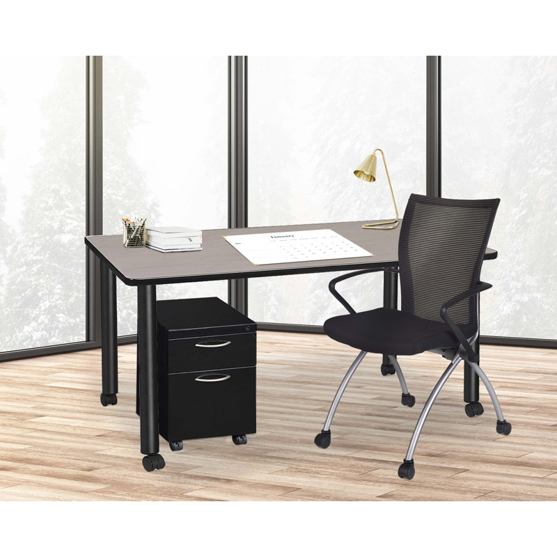 Regency Kee Mobile Desk with Storage, Maple/Black, 29" H x 66" W x 24" D