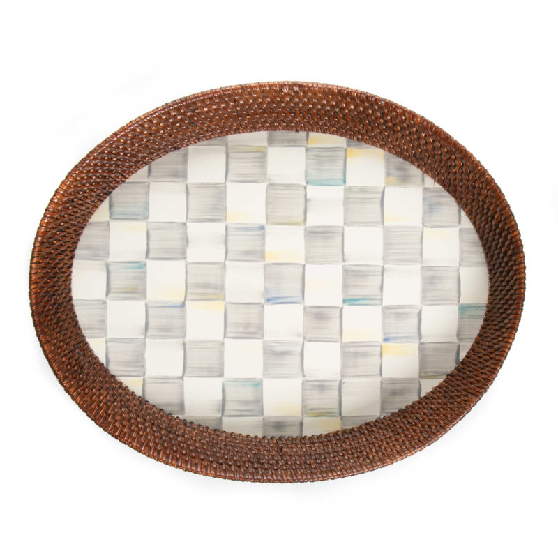 Sterling Check® Rattan and Enamel Large Serving Tray