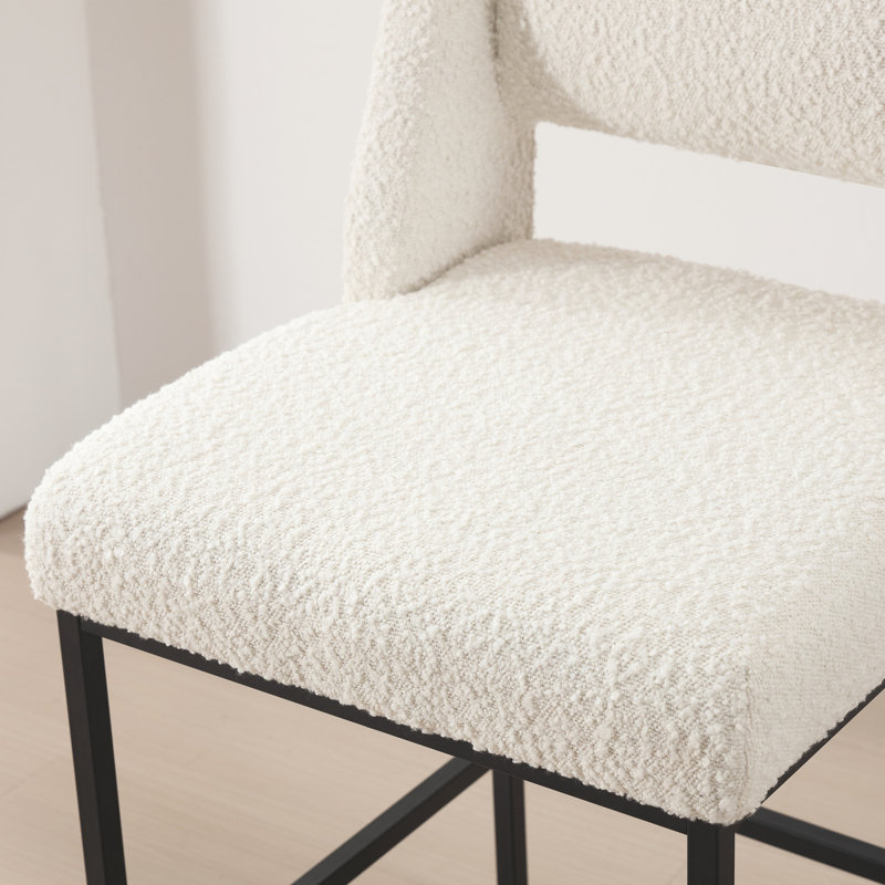 Jenie Upholstered 26.4'' Boucle/Linen Counter Stool with Metal Frame, Boucle White
