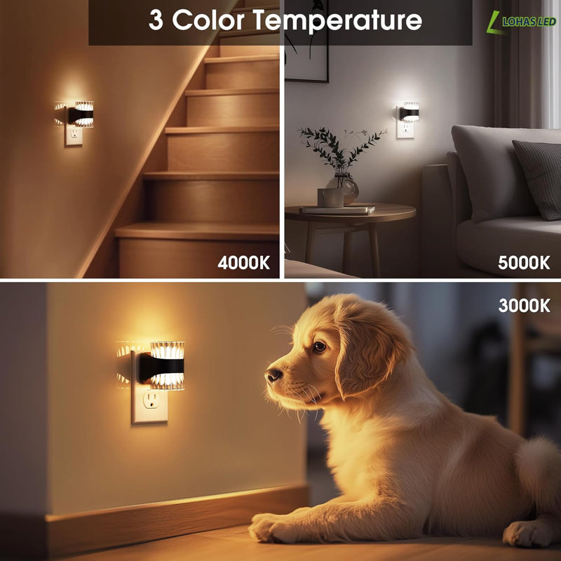Ensemble de 2 lumières de nuit modernes à brancher à une température de couleur réglable 3000K4000k5000k avec capteur de crépuscule à l'aube pour le couloir de la salle de bain