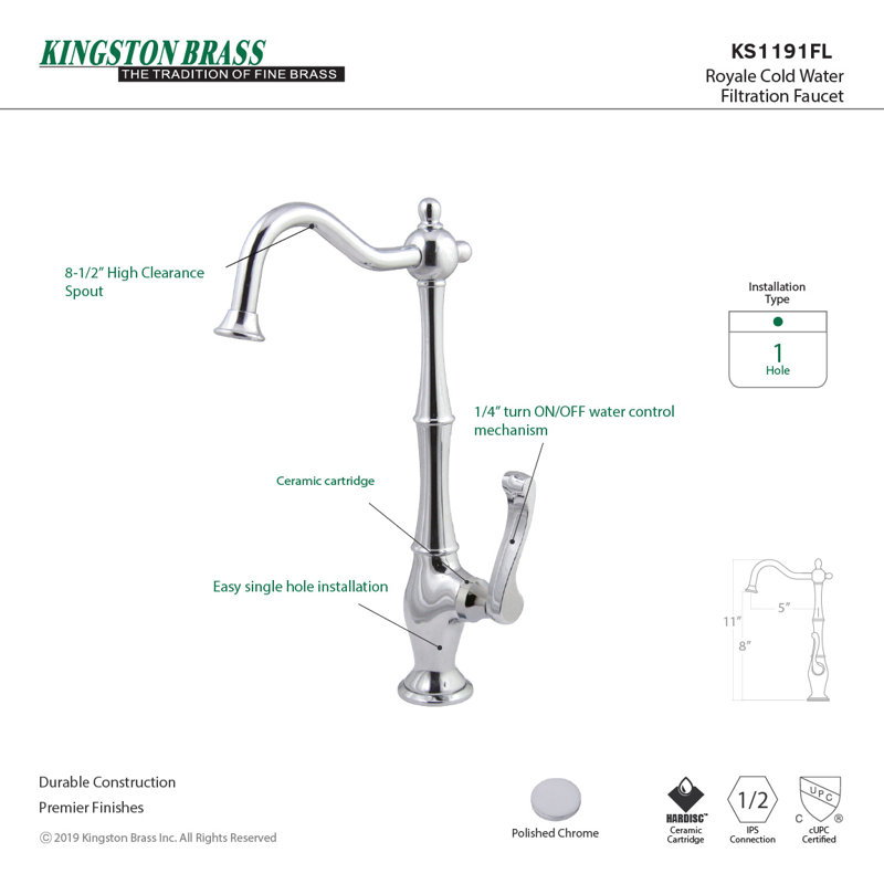 Royale Single Handle Kitchen Faucet, Polished Chrome