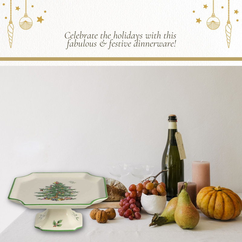 Spode Christmas Tree Footed Square Cake Plate - 6.5 Inch