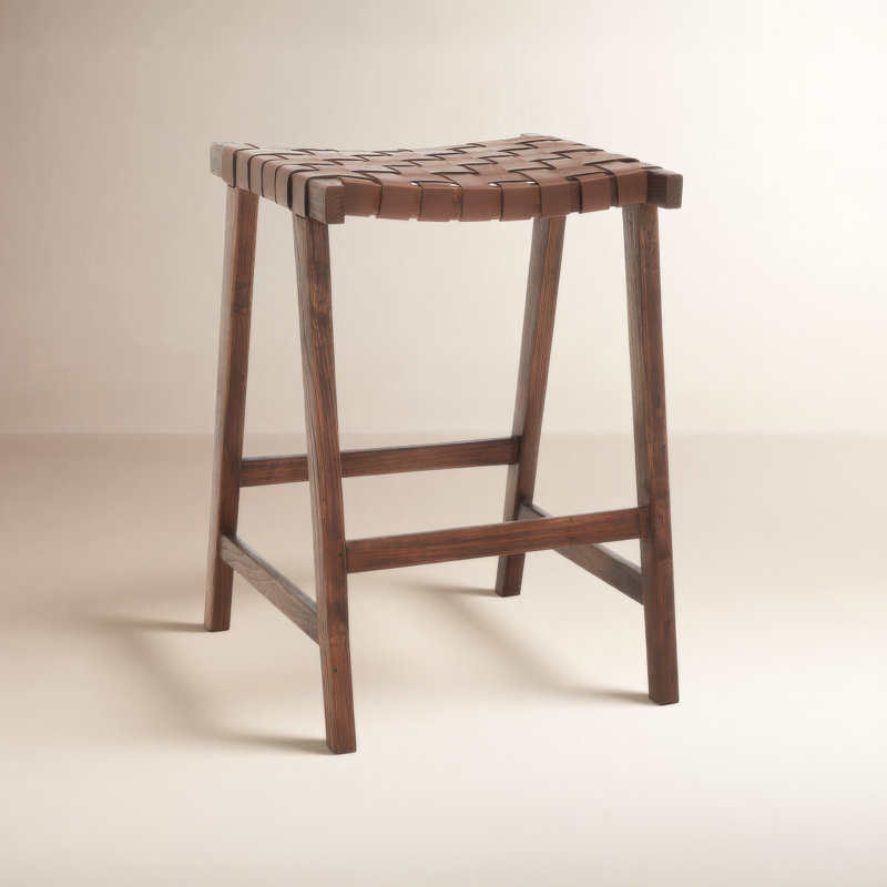 Tabouret de bar et de comptoir en cuir Alston, Tabouret de comptoir (hauteur du siège de 26,8 po, Noyer, Cognac