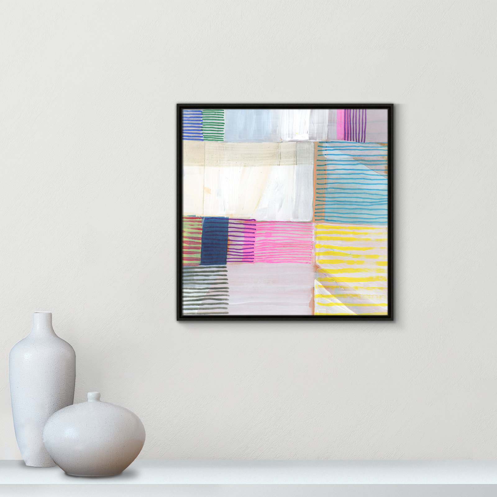 Bright Net II by Cartissi - Floater Frame Painting on Canvas, Espresso Framed, 25.5" H x 25.5" W x 2" D