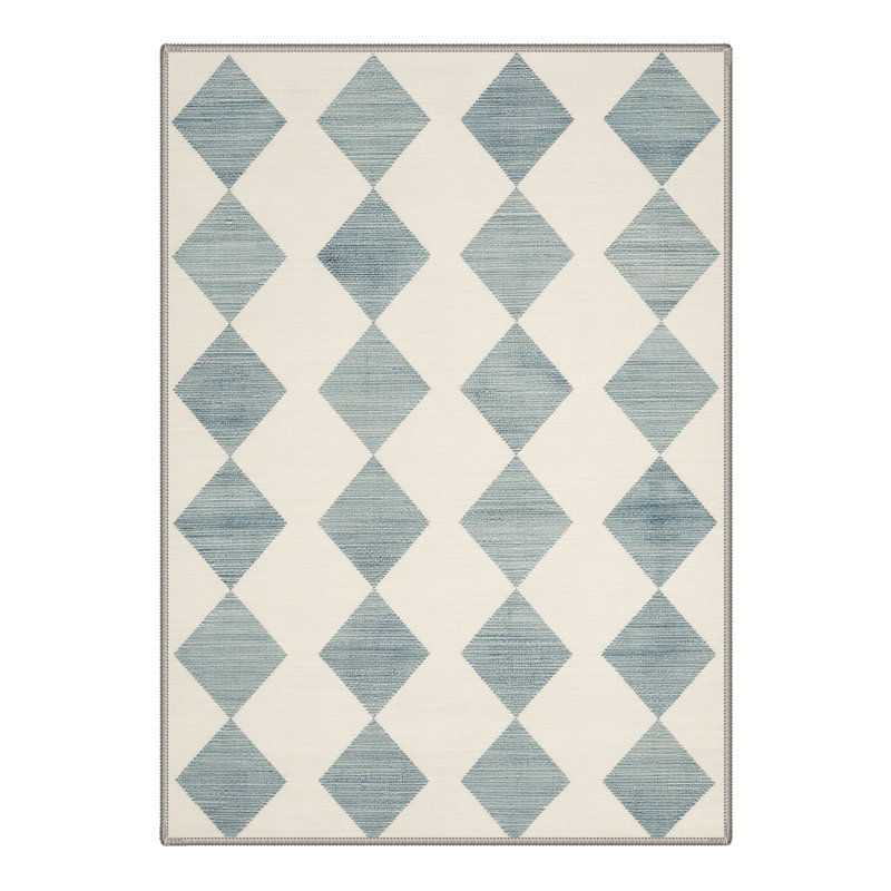 Liadan Diamondix Geometric Machine Washable Blue / Beige Indoor Area Rug with Non-Slip Backing, Rectangle 6' x 9'