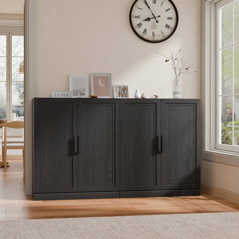 Modern 62" 4-Door Sideboard Storage Cabinet with Adjustable Shelves, Black, 36" H x 62" W x 16" D